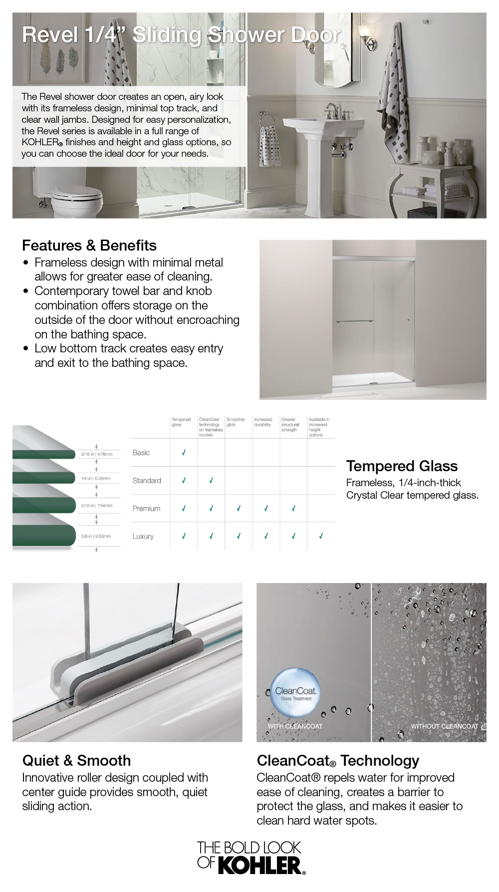 KOHLER Revel 59.625 in. W x 70 in. H Sliding Frameless Shower Door in